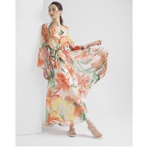 WHBM Drama Maxi Dress Sz M Boho Wedding Guest Floral Luxury Vacation NWT $225